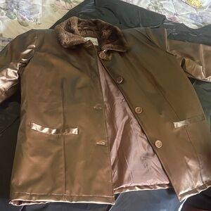 Sears Brown Leather Jacket with Faux Fur Collar